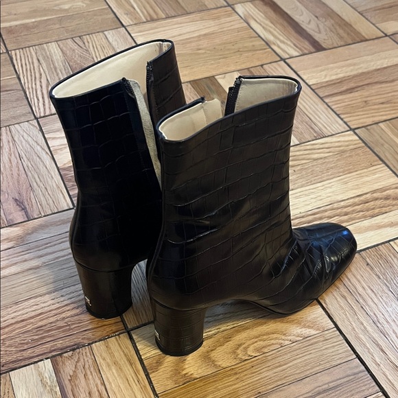 Burgundy Croc-Embossed Ankle Boots - Picture 2 of 5